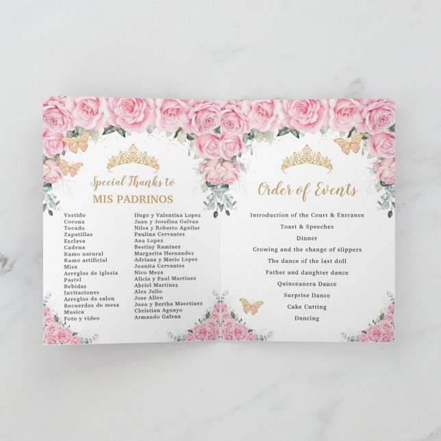 Rosa Blommigt Ro Quinceanera Princess Butterflies Program (Inuti)