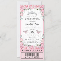 Rosa Blommigt Ro Quinceañera Sweet 16 VIP Biljett