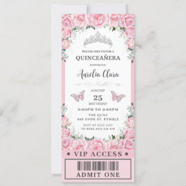 Rosa Blommigt Ro Quinceañera Sweet 16 VIP Biljett Inbjudningar