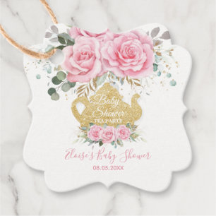 Rosa Blommigt Ro Tea Party Baby Shower Tack Gåvor Etiketter