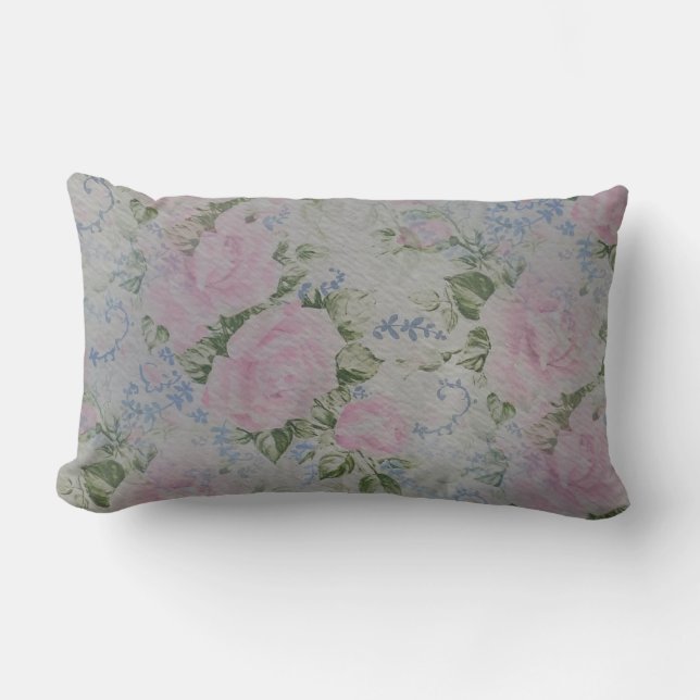 Rosa Blommigt Ro Vintage Lumbarkudde (Framsida)
