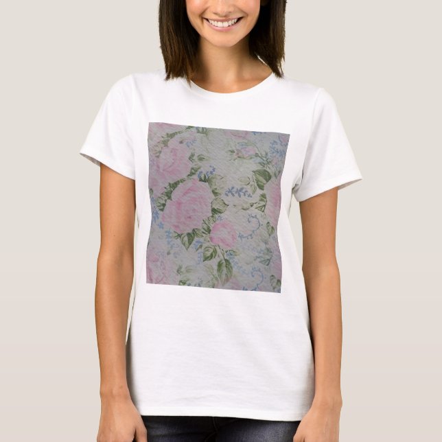 Rosa Blommigt Ro Vintage T Shirt (Framsida)