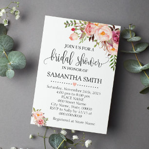 Rosa blommigt romantic Boho chic möhippa Inbjudningar