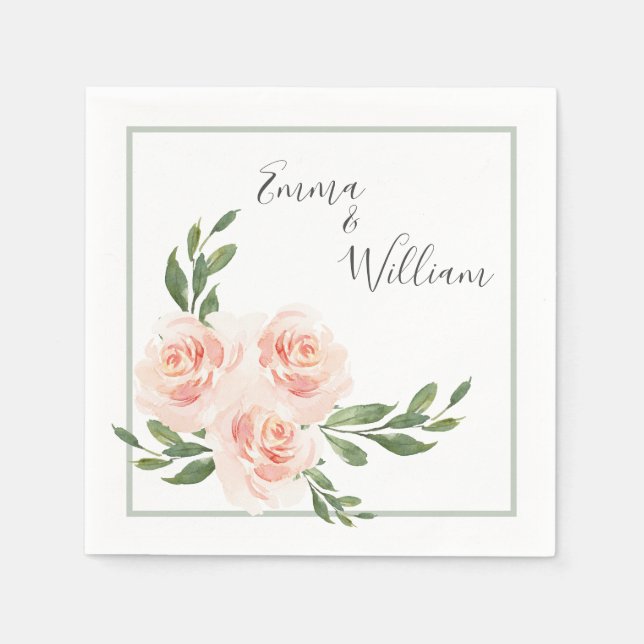 Rosa  Blommigt Romantic Watercolor Pappersservett (Framsidan)
