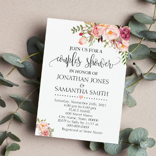 Rosa blommigt romantisk boho chic par dusch inbjudningar