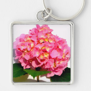 Rosa blommigt rosa av rosa fyrkantig silverfärgad nyckelring