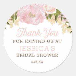 Rosa Blommigt Round Sticker Runt Klistermärke