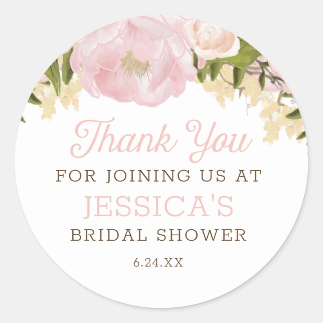 Rosa Blommigt Round Sticker Runt Klistermärke (Framsida)