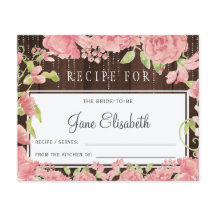 Rosa blommigt Rustic brud för receptkort