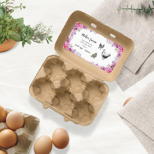 Rosa Blommigt Rustic Script Egg Carton-etikett Fraktsedel
