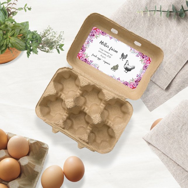 Rosa Blommigt Rustic Script Egg Carton-etikett Fraktsedel (Skapare uppladdad)
