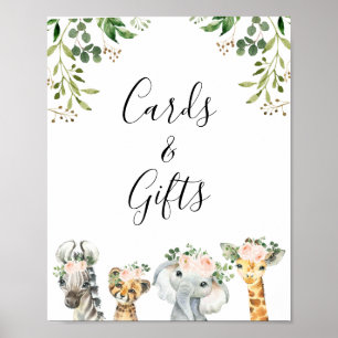 Rosa Blommigt Safari Animals Girls Baby Shower Sig Poster