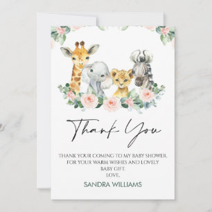 Rosa Blommigt Safari Baby Shower Tack för ditt kor Inbjudningar