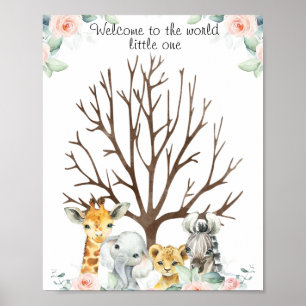 Rosa Blommigt Safari Fingerprint Guestbook Poster