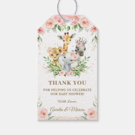 Rosa Blommigt Safari Jungle Animals Baby Shower Presentetikett