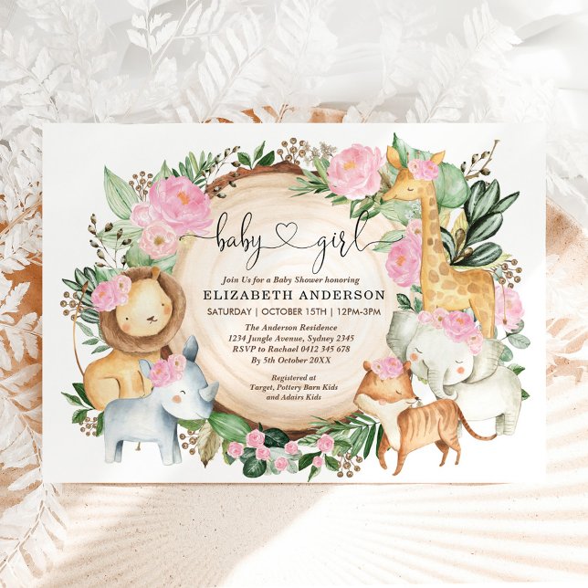  Rosa Blommigt Safari Jungle Vild Baby Shower Inbjudningar (Skapare uppladdad)