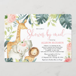 Rosa blommigt safari Shower by mail girl baby dusc Inbjudningar
