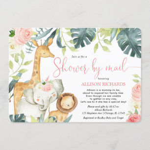 Rosa blommigt safari Shower by mail girl baby dusc Inbjudningar