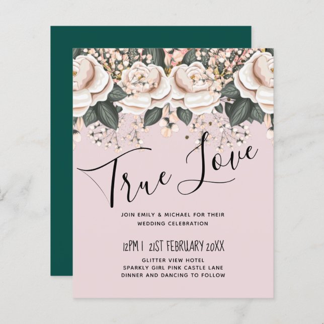  Rosa Blommigt Sage Bröllop budget (Fram/baksida)