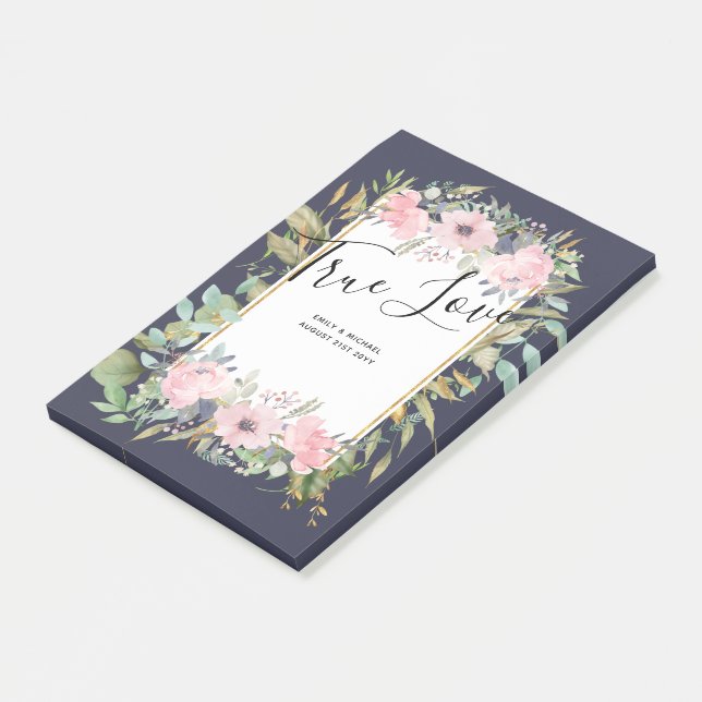 Rosa  Blommigt Sage Greenery Bröllop Post-it Block (Vinklad)