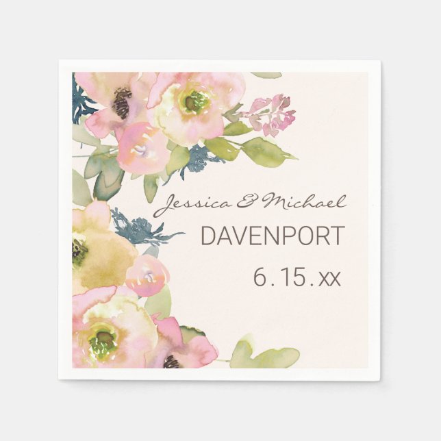  Rosa Blommigt Sage Grönt Bröllop Pappersservett (Framsidan)