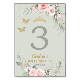  Rosa Blommigt Sage Grönt Butterflies Sweet 16 Bordsnummer