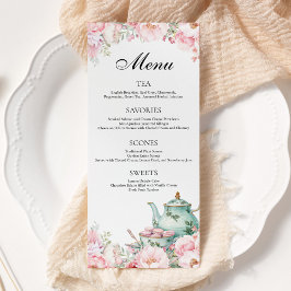 Rosa Blommigt Sage Grönt Eftermiddag Tea Party Meny
