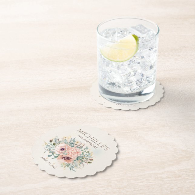 Rosa Blommigt Sage Grönt Löv Glitter födelsedag Underlägg Papper (Insitu)