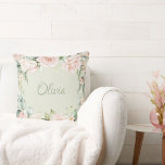 Rosa Blommigt Sage Grönt Watercolor Namn Flicka Kudde<br><div class="desc">Söt Sage grönt rosa blommigt vattenfärgsfilt för söt flicka i ditt liv.  Perfekt babyduschgåva till nyfödd bebis-flickan.  Det här är en sådan elegant mönster för en flickors daghem.</div>