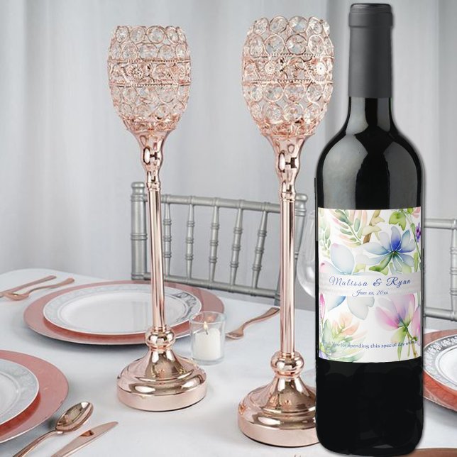 Rosa Blommigt Satin Silke Vinflaska Etikett (Skapare uppladdad)