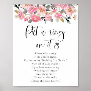 Rosa Blommigt Sätt Ring på Möhippan spel Poster