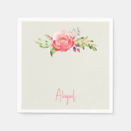 Rosa Blommigt Script Namn Baby Shower Pappersservett