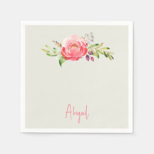 Rosa Blommigt Script Namn Baby Shower Pappersservett