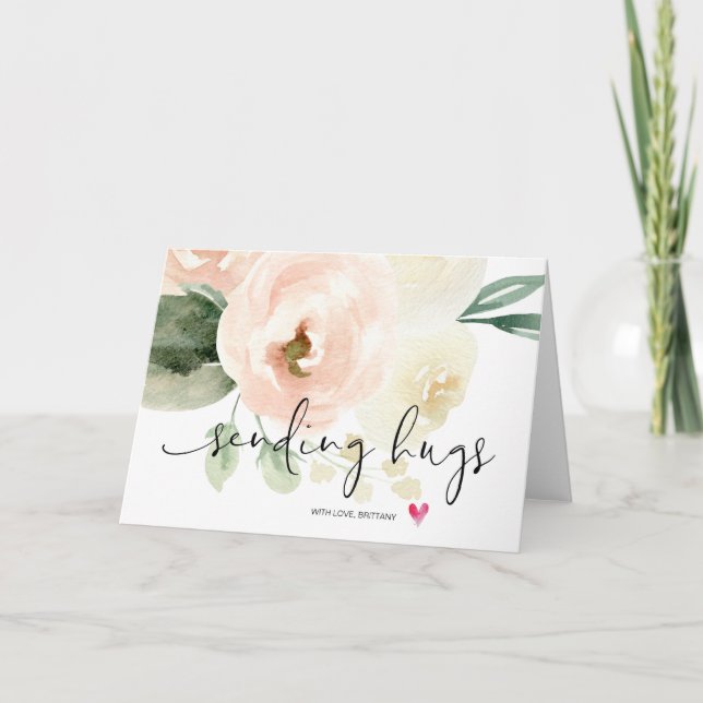 Rosa Blommigt Sending Hugs Encouragement Sympathy Kort (Framsida)