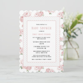 Rosa Blommigt Shabby chic Vintage Flicka Shower Inbjudningar