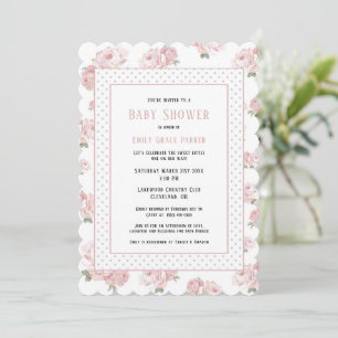 Rosa Blommigt Shabby chic Vintage Flicka Shower Inbjudningar