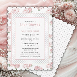 Rosa Blommigt Shabby chic Vintage Flicka Shower Inbjudningar