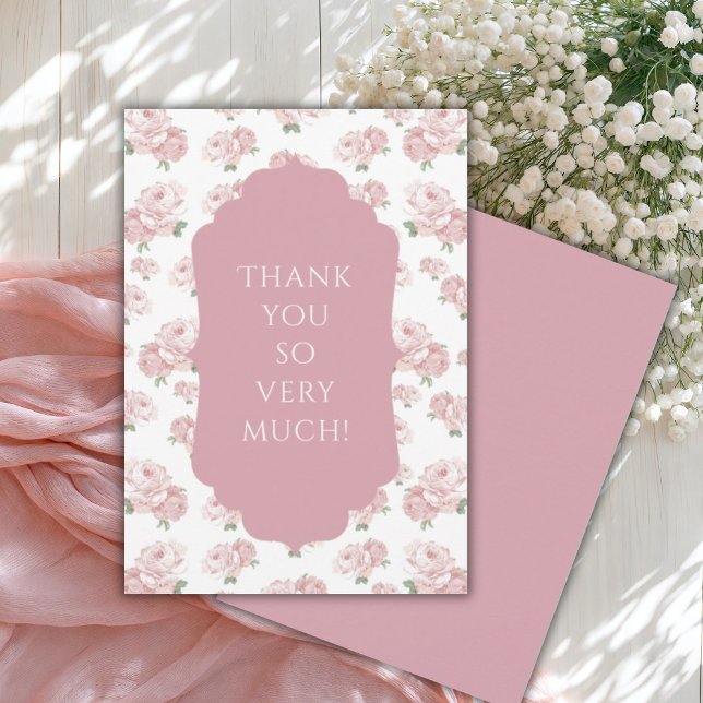 Rosa Blommigt Shabby chic Vintage Tack Kort (Skapare uppladdad)