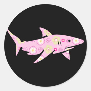 Rosa Blommigt Shark Runt Klistermärke