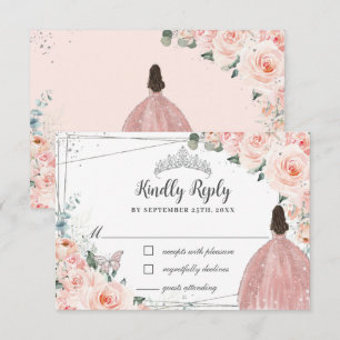 Rosa Blommigt Silver Butterfly Quinceañera OSA Kort