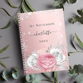  rosa blommigt silver glitter stoft namn anteckningsbok