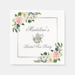 Rosa Blommigt Silver Möhippa Tea Party Pappersservett