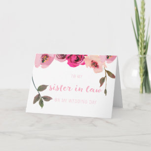Rosa Blommigt Sister in Law Bröllopsdag Card Tack Kort