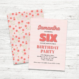 Rosa Blommigt Sjätte Partyet Birthday Girl Inbjudningar