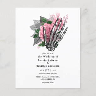 Rosa Blommigt Skeleton Gothic Bröllopinbjudan Flygblad