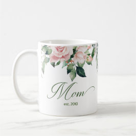 Rosa Blommigt Skript Mamma Coffee Mugg
