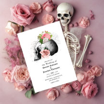 Rosa Blommigt Skull Halloween Gothic Bröllop