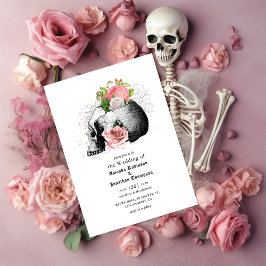 Rosa Blommigt Skull Halloween Gothic Bröllop Inbjudningar