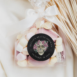Rosa Blommigt Skull Halloween-Möhippans favoriter Runt Klistermärke