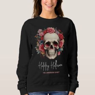 Rosa Blommigt Skull Halloween T Shirt